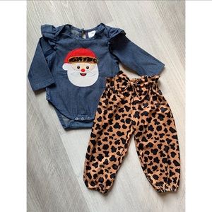 Leopard Santa 2 Piece Set, Girl Christmas Outfit